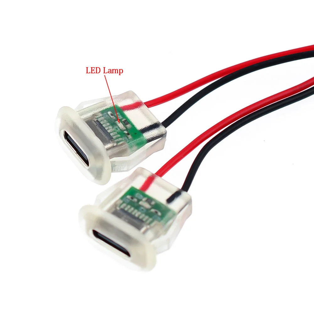 Prise de Charge USB Type C 5A، 2 Broches، avec plaque lumineuse LED، Port d'alimentation USB-C étanche، موصل أنثى TYPE- #4