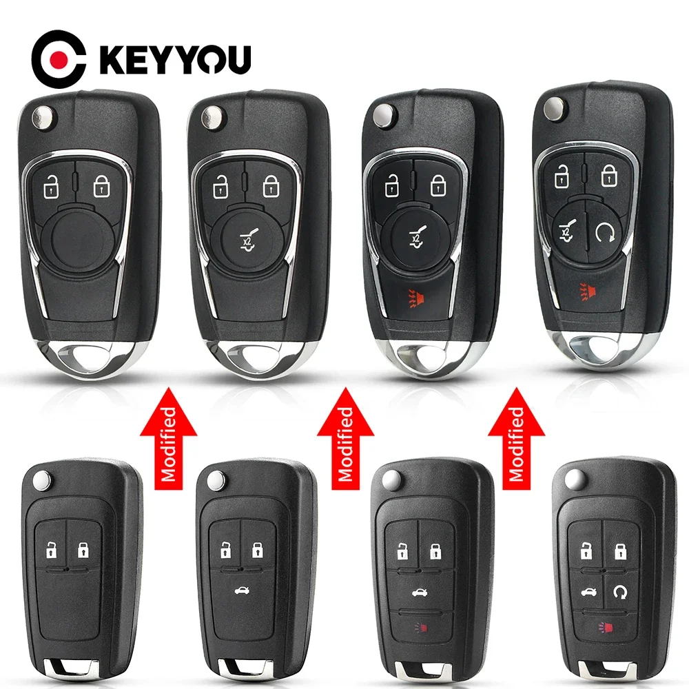 KEYYOU Modifiziertes Klapp-Autoschlüsselgehäuse für Chevrolet Cruze für OPEL Insignia Astra J Zafira Autofernbedienung mit 2/3/4/5 Tasten