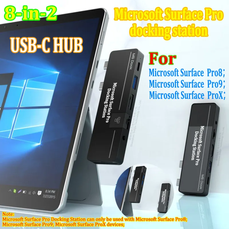 Microsoft Surface pro Docking Station USB-C Thunderbolt 4 HUB 40gbps data 8K display 100W PD fast charging for Surface pro 8/9/X