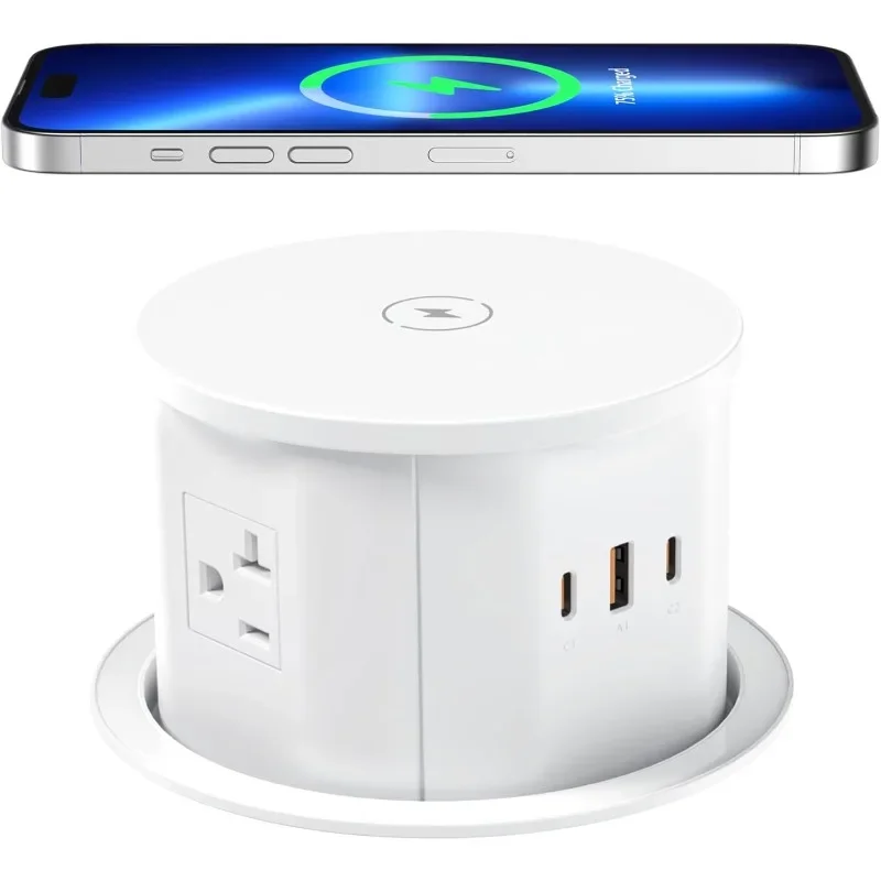 20 Amp Up Countertop Outlet with 15W Wireless Charger,Max 65W Power Delivery,4.75