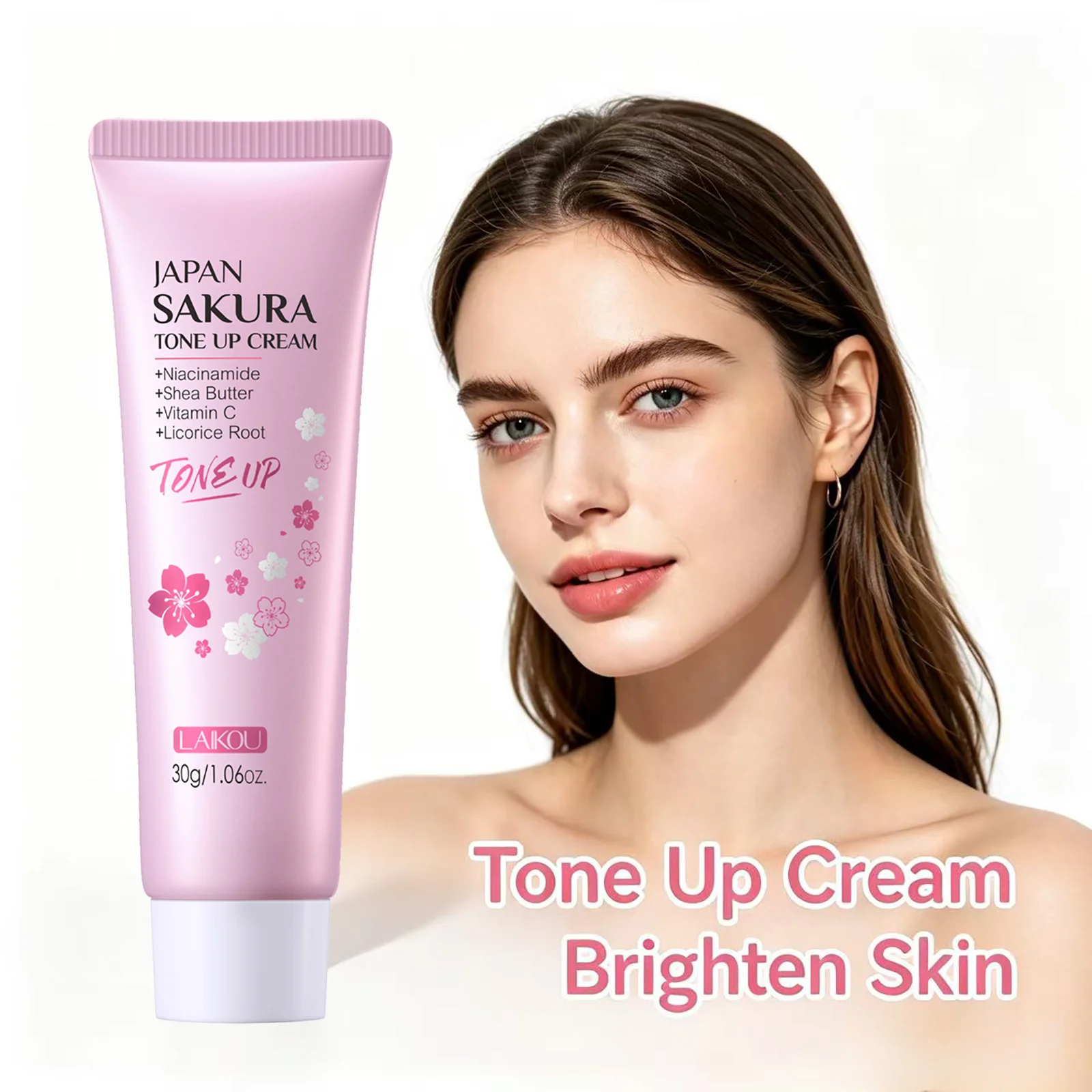 LAIKOU Cherry Blossom Suyan Cream Moisturizing Lazy Face Cream Tone Up Brightening Waterproof Sweatproof Skin Care 30g