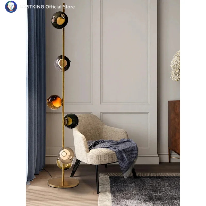 Multi Color Glass Ball Floor Lamp Modern Room Decoration Designer Standard Lights Decor Living Room Study Office Standing Lamp