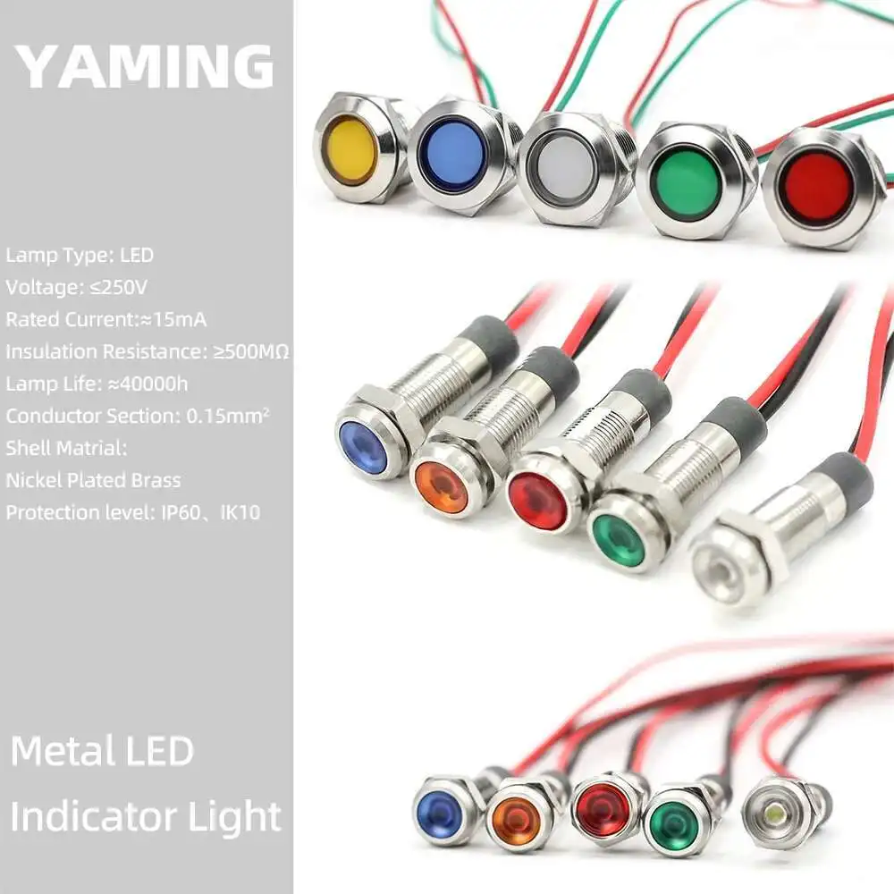 Metal Indicator Light LED 6/8/12/16/19/22mm Monochrome Dual Three Color Waterproof Signal Lamp 3-6V 24V 2220V