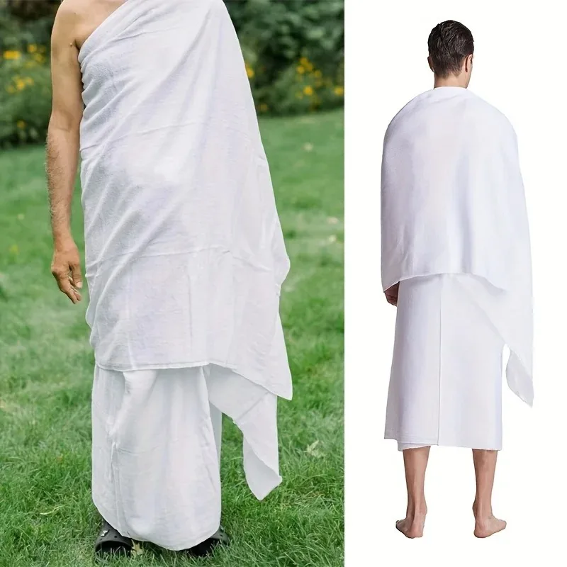 2 Stück Weiße Ihram-Handtücher für Hadsch und Umrah, Muslimische Gebetsmatte für Männer, 100x200cm, Polyester-Baumwolle, Weich, Saugfähig, Strandtuch, Saudi-Salat-Teppich