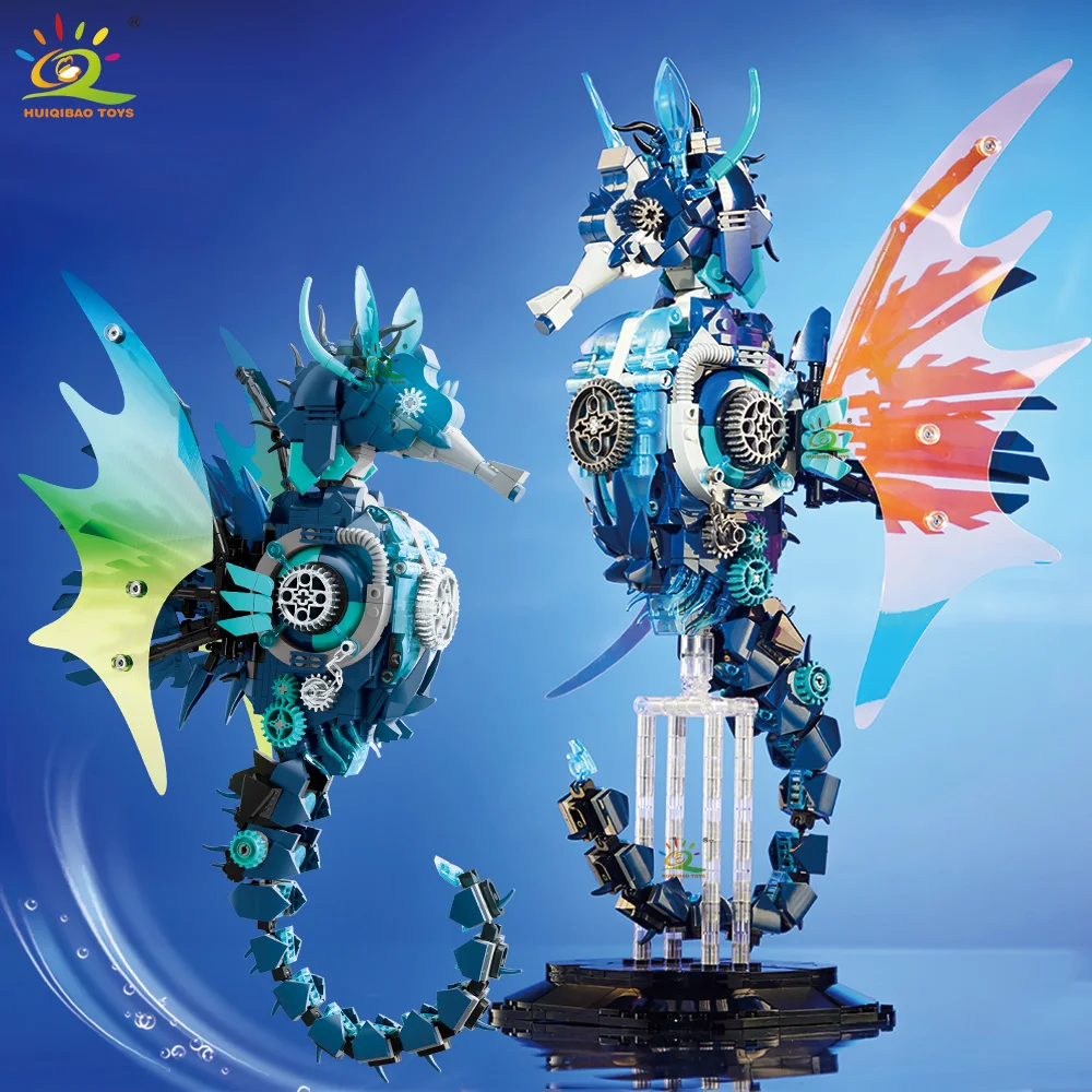 HUIQIBAO MOC Technicial Seahorse Model Building Block Machinery Marine Series Brick Construction Toy For Children Home Decortion