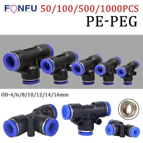 10 Uds conectores de aire PE 4 6 8 10 12MM PEG conector neumático bloqueo deslizante Tee 3 vías tubo de plástico manguera de agua conector rápido