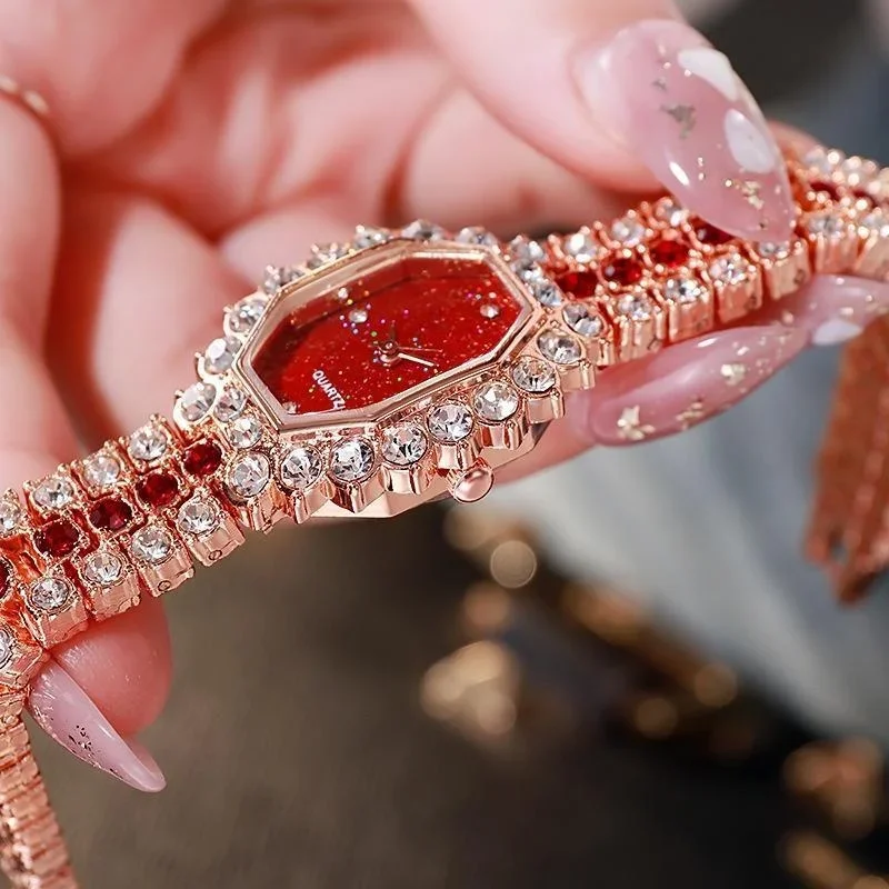 Reloj de pulsera cuadrado para mujer, cronógrafo de cuarzo, Diamante completo, aleación Clcok, informal, cielo estrellado, moda, nuevo
