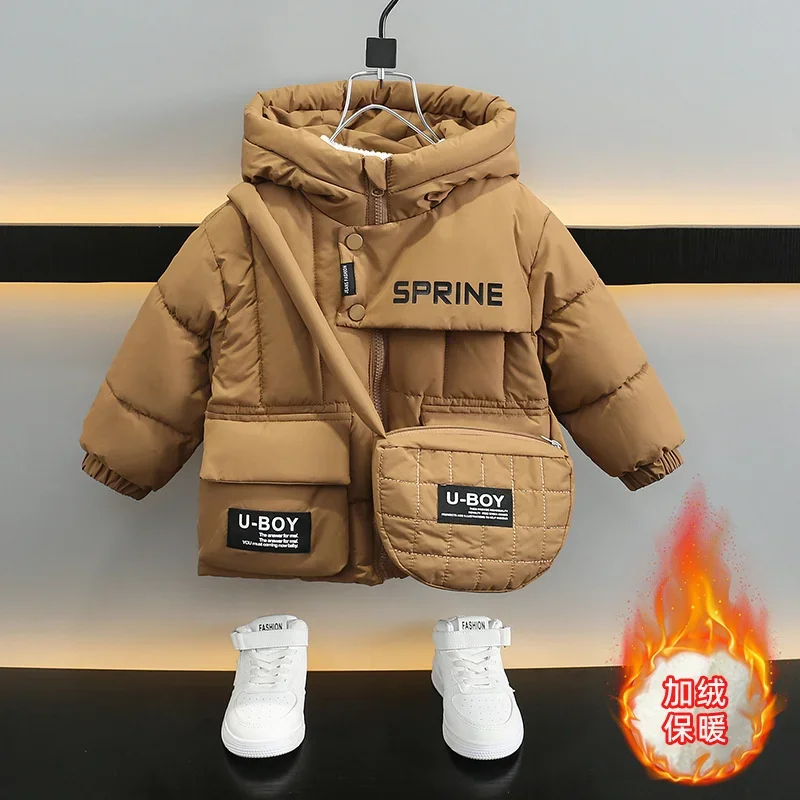 Boys Coat Jacket Cotton Windbreak 2024 Green Warm Plus Thicken Spring Autumn Tracksuit Teenagers Children's Clothing