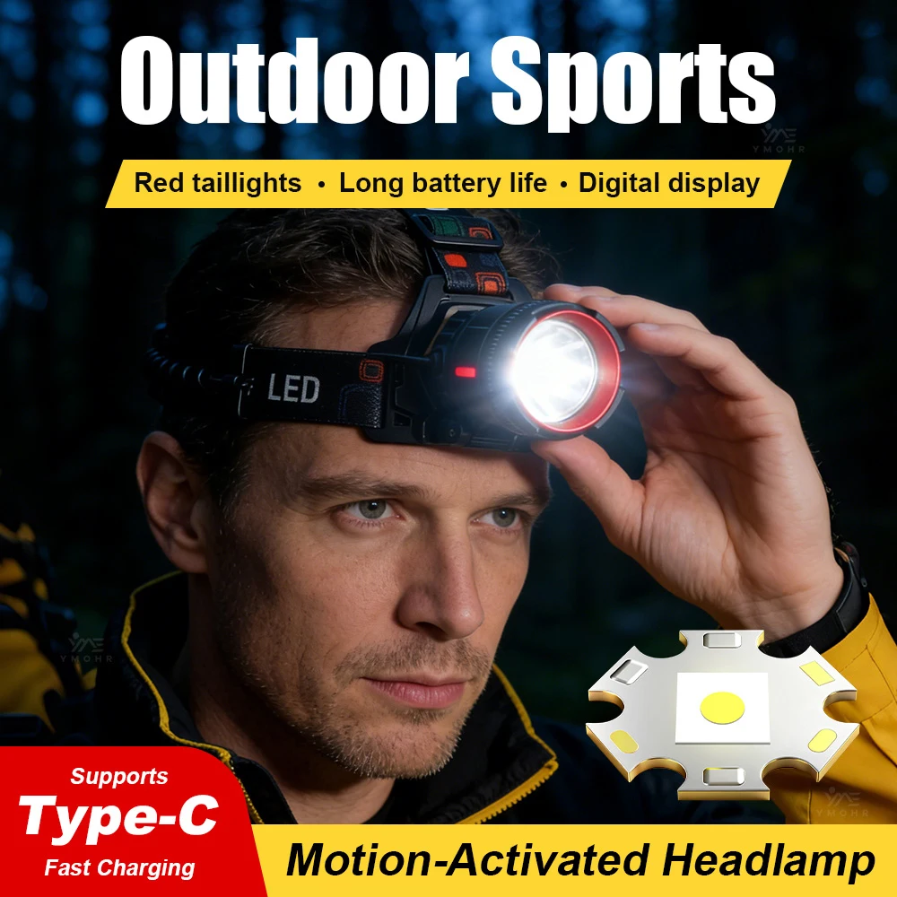 

НОВЫЙ Ультрамощный налобный фонарь для активного отдыха с датчиком, перезаряжаемый светодиодный фонарь с дальностью освещения 6 км, налобный фонарик для кемпинга