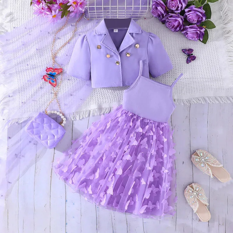 

Qq28LQ2-8 лет, комплект из двух предметов с маленькими 3D бабочками для дня рождения, летнее осеннее платье для девочек + накидка