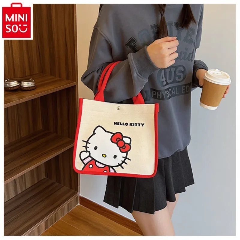 MINISO Sanrio cartoon hello kitty my melody student makeup canvas bag cute Joker commuter portable shoulder bag