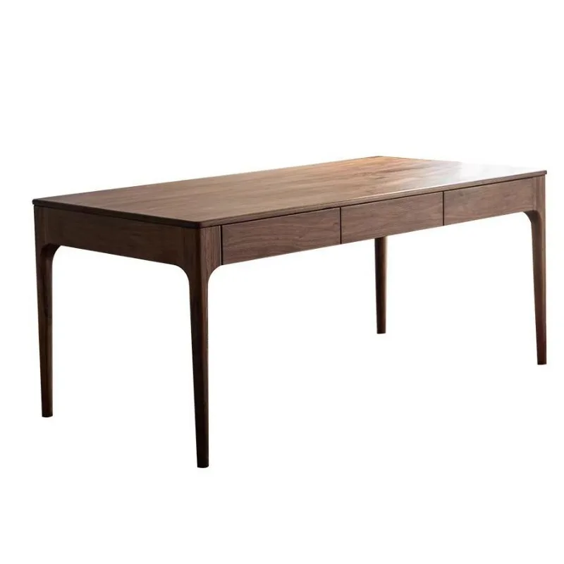 North American black walnut desk Nordic simple rectangular dining table full solid wood double drawer worktable large table
