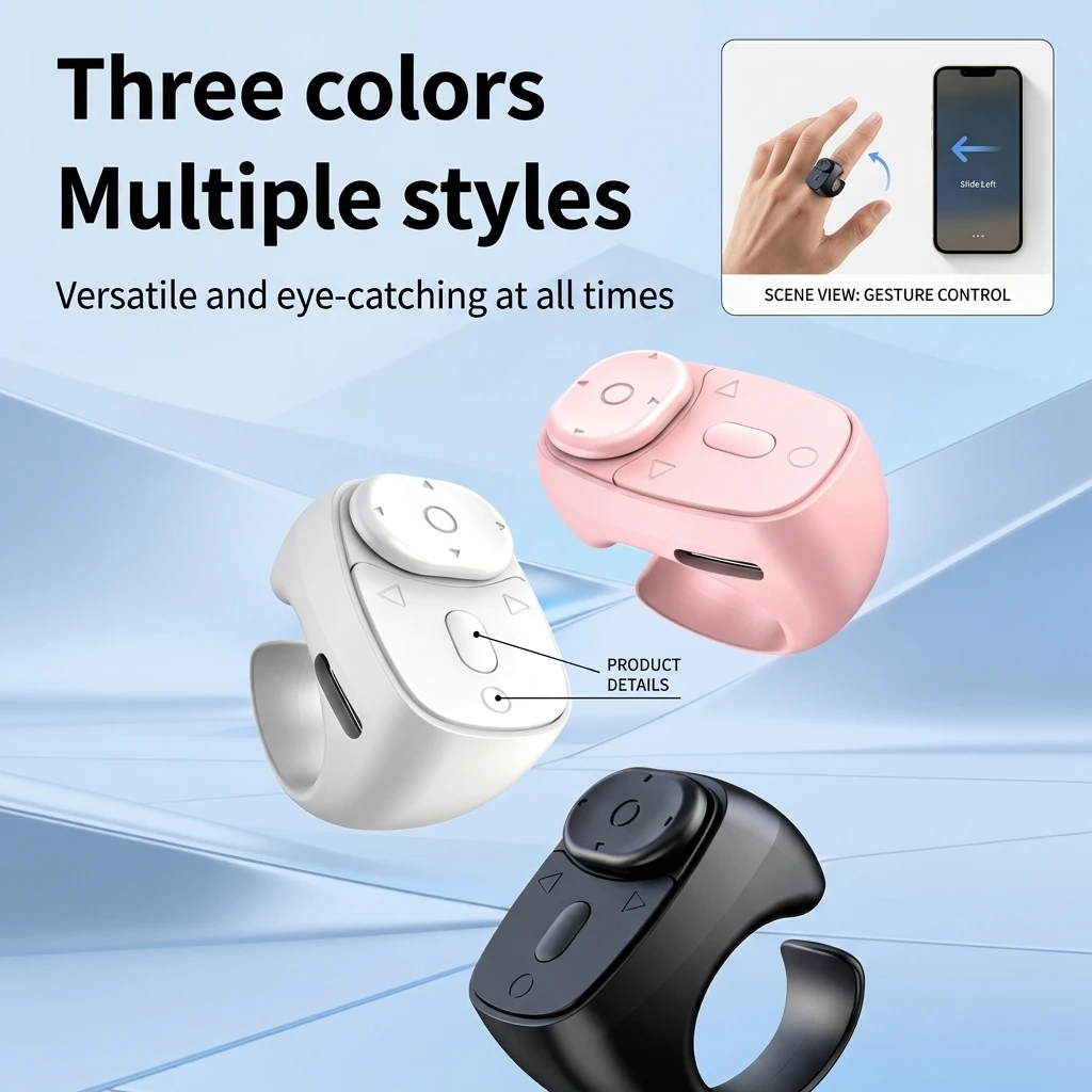 Bluetooth Remote Control with Scroll Wheel for Mobile Video E-Book Short Drama Page Flip Remote Photography Zoom Function