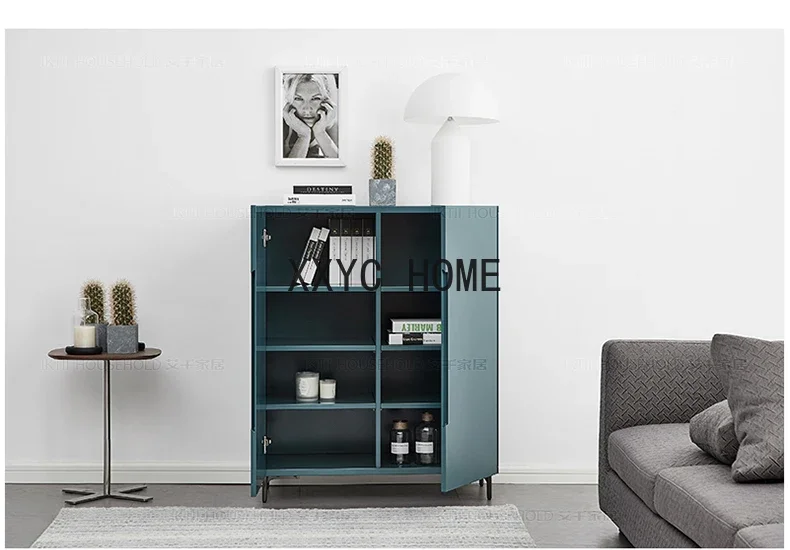 الحديثة الحد الأدنى الطلاء خزانة جانبية مدخل خزانة غرفة الطعام باب مزدوج خزانة الشاي خزانة معدنية عالية الساق