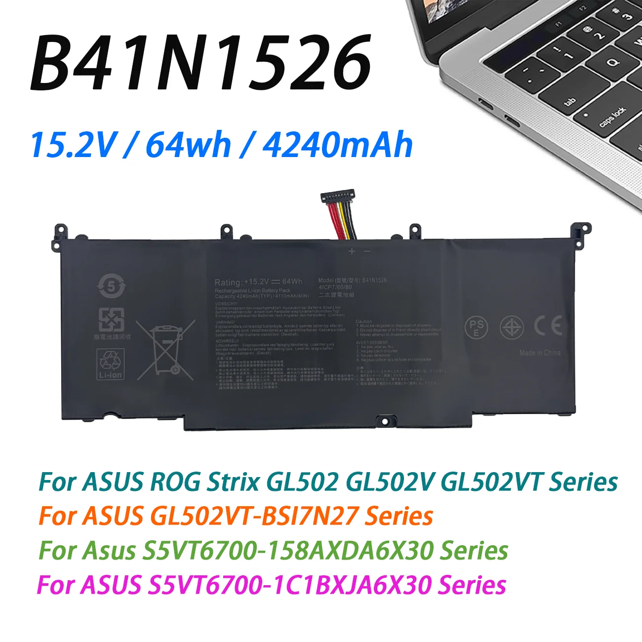 B41N1526 Laptop Battery For ASUS ROG Strix GL502 GL502V GL502VT GL502VT-1A GL502VM S5 S5VT6700 GL502VT-BSI7N27 ZX60V ZX60VM