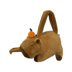 Plush Capybara Shape Shoulder Bag for Adult Kids Cartoon Backpack Lovely 3D Plush Animal Bag Kindergarten Kids Favor Bag