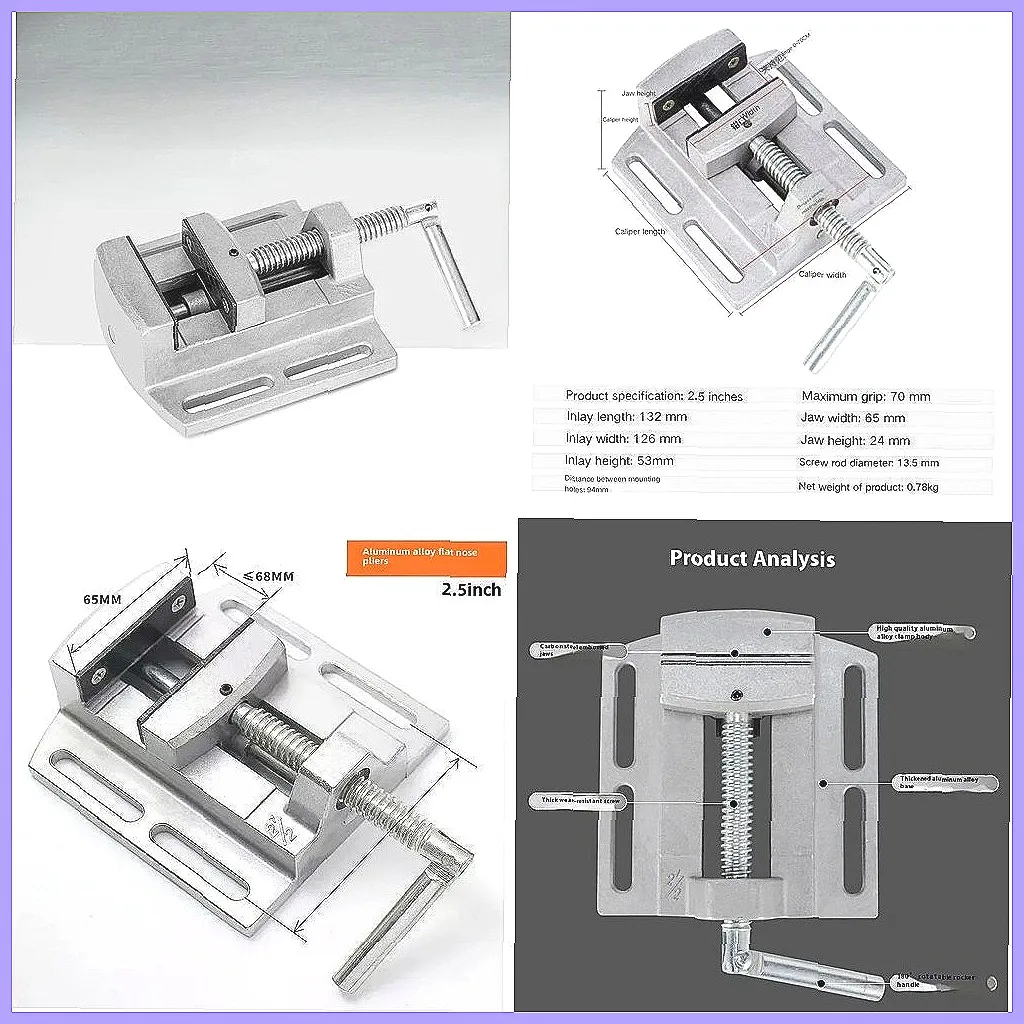 

2.5 Inch Milling Machine Vise, Drill Press Bench Clamp with Flat Nose Pliers & Stand, Steel Bench Vice for Drilling