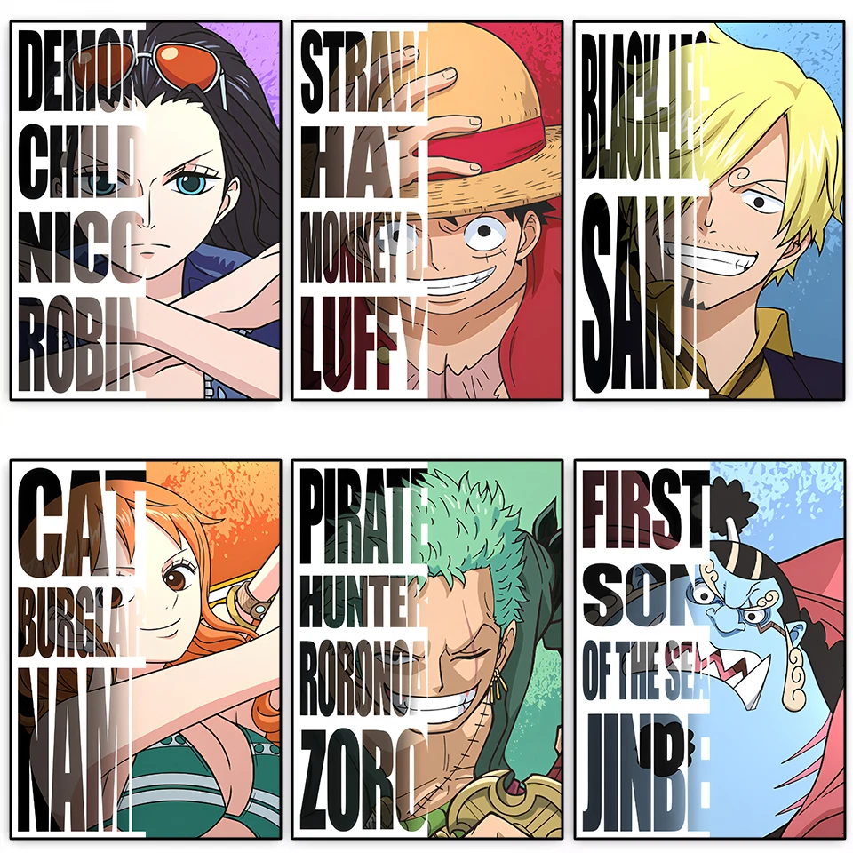 Póster de una pieza de Anime MINISO, Luffy Nami Sauron Sanji, imágenes de personajes de dibujos animados para sala de estar, decoración de habitación infantil, lienzo