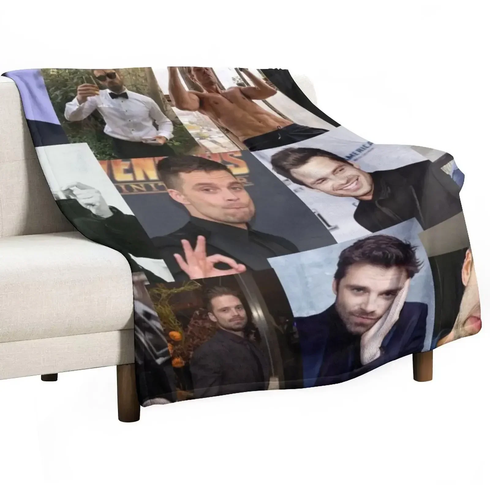 Sebastian Stan pic collage Throw Blanket Shaggy Personalized Gift Luxury Thicken Blankets