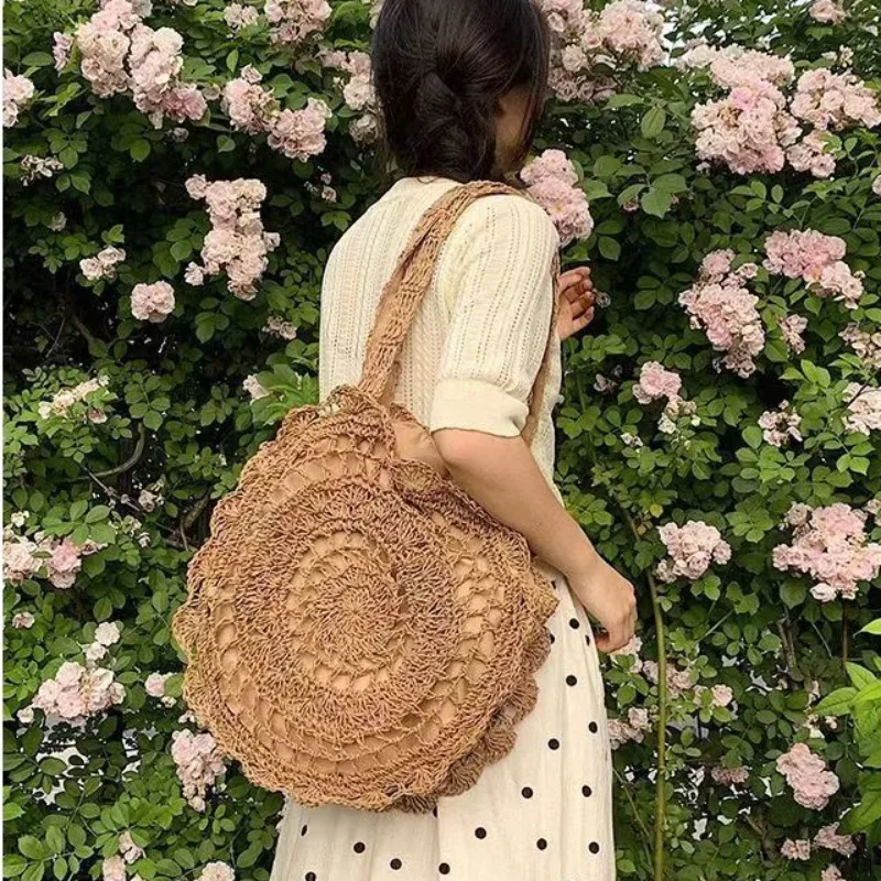 2024 New Large Capacity Straw Woven Bag Retro Simple Portable Woven Bag Women's Bag Beach Shoulder Casual Tote Bags