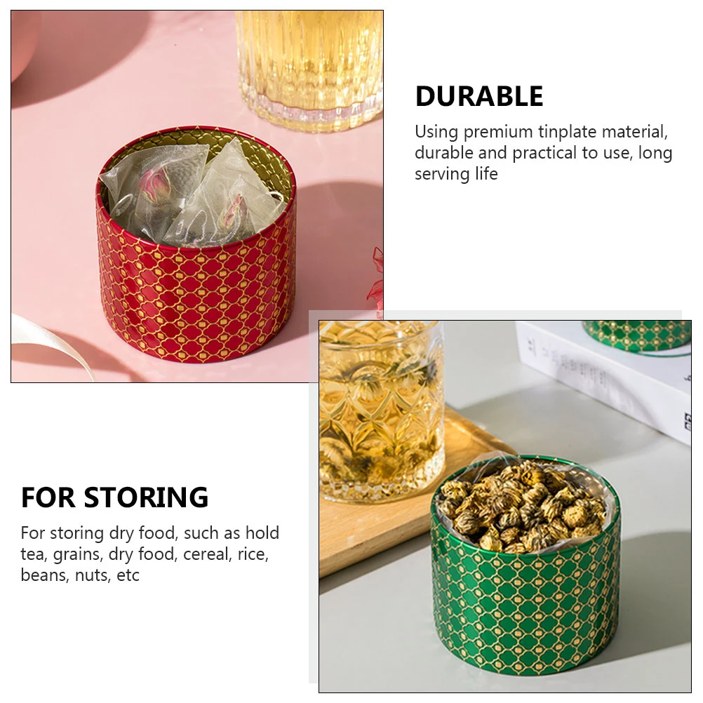 

3pcs Tinplate Tea Canisters Round Gift Boxes With Lid Storage Cans For Tea Grains Dry Food Jewelry Candles Travel Packaging