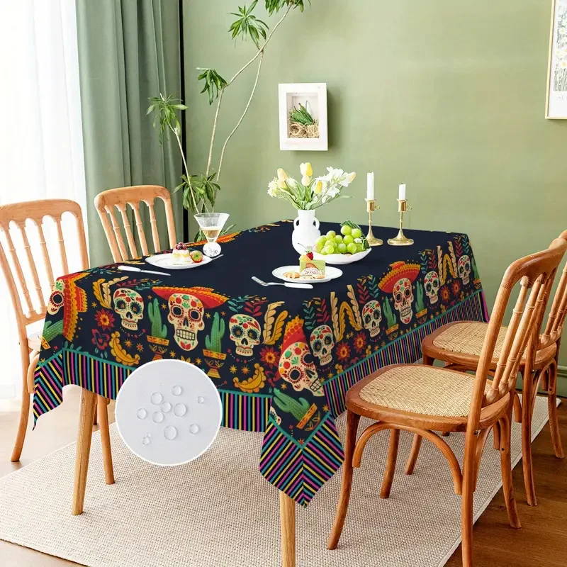 Mexican Dia De Los Muertos Rectangle Tablecloth Party Decor Mexico Colorful Skull Floral Day of The Dead Table Cloth Table Decor