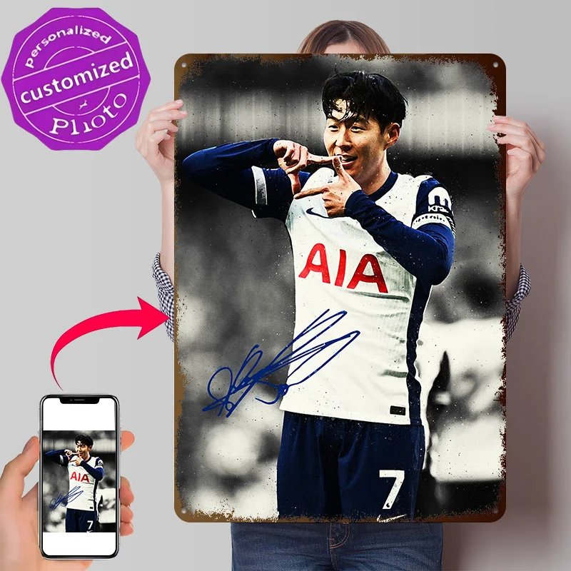 Son Heung Min 3D Printed Texture Poster Personalized Wall Art Retro Metal Tin Signs for Gaming Room Decoration Items Man Cave