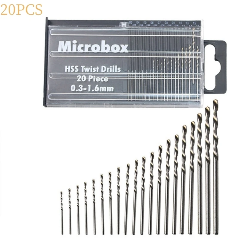 20Pcs Drill Bits For Precision Crafts Jewellery Watch Repair Model Making Hobby Work Electronics 0.3mm-1.6mm Mini HSS Spiral Dri