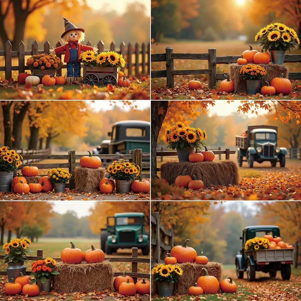 

MOON.QG Thanksgiving Photography Background Pumpkin Sunflowers Harvest Photozone Backdrop Children Studio Photobooth Accessories