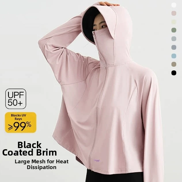 Women Mesh Breathable Sun Protection Cloak UPF50+ Black Coating Large Brim Cooling Sun Jacket For Cycling Outdoor Summer Sports