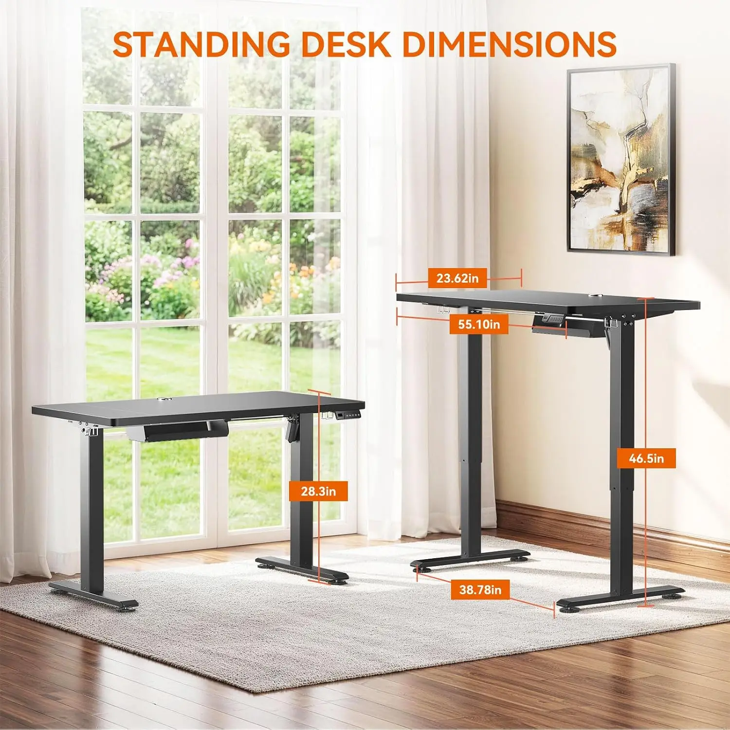 Electric Height Adjustable Standing Desk 48x24 Inches with 3 Memory Presets, Ultra-Quiet Motor, 280 lbs Capacity, Cable Management & Dual Hooks