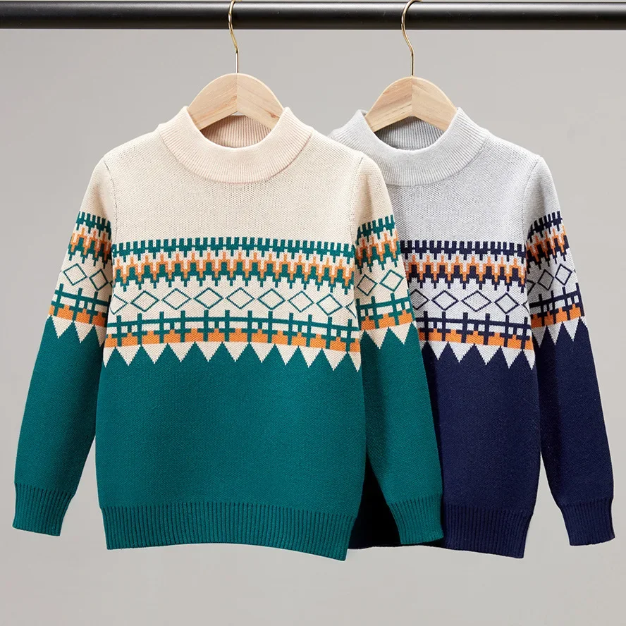 

Boys Sweater Autumn Winter New Children Pullovers for Boys Warm Knitted Tops Casual School Clothes Fashion O-Neck Kids Sweaters