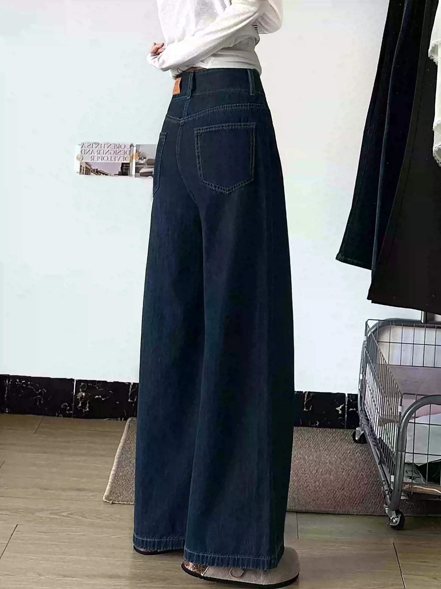 High Waist Wide Leg Blue Denim Jeans Women's Summer New plus Size Loose Straight Cut Floor-Length Pants for Pear Shaped Body