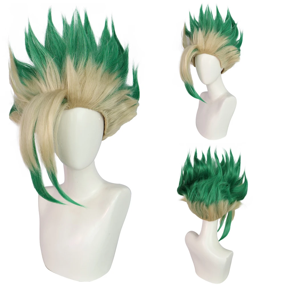 Anime Ishigami Senku‌‌ Cosplay Synthetic Hair Dr.Stone Green Gradient Suitable For Daily Party Role-Playing Heat-Resistant Wig