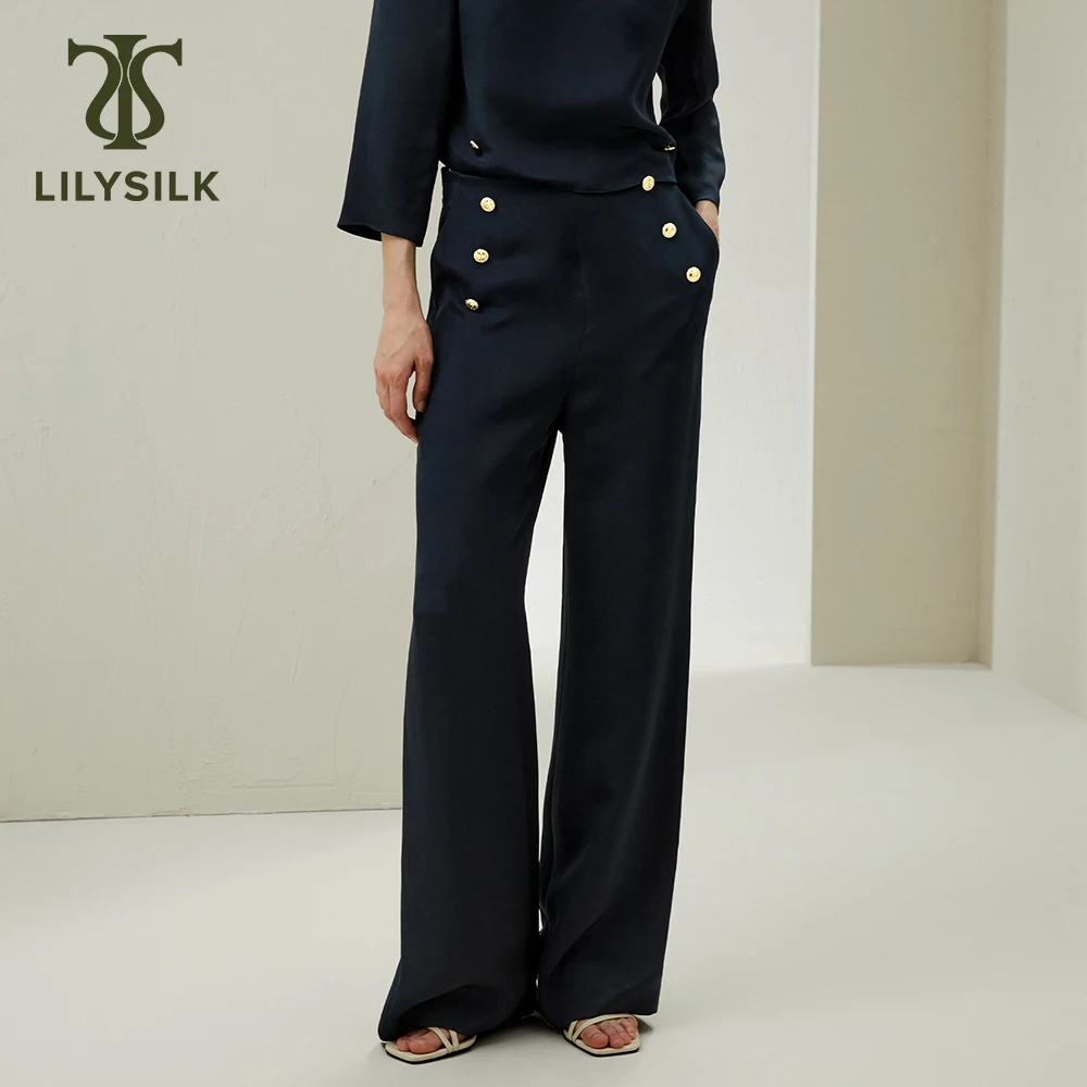 

LILYSILK Silk Wide Leg Trousers for Women 2024 Spring New 30 Momme Side Invisible Zipper Bottoms Lady Formal Wear Free Shipping