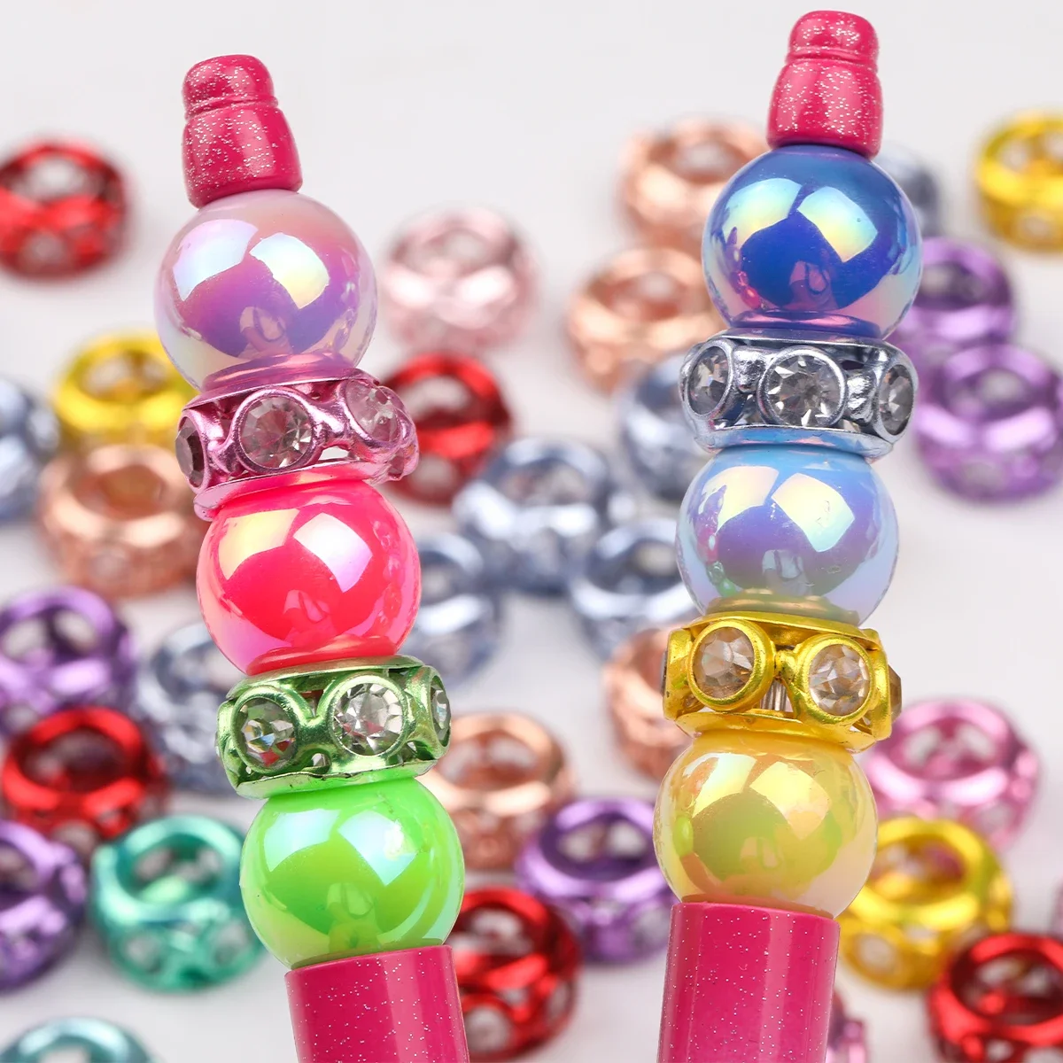 10/15pcs Random Color 16x8.5mm Embossed Ring Large Hole Zinc Alloy Loose Beads for Handmade Bracelet Decor Pen Craft Supplies