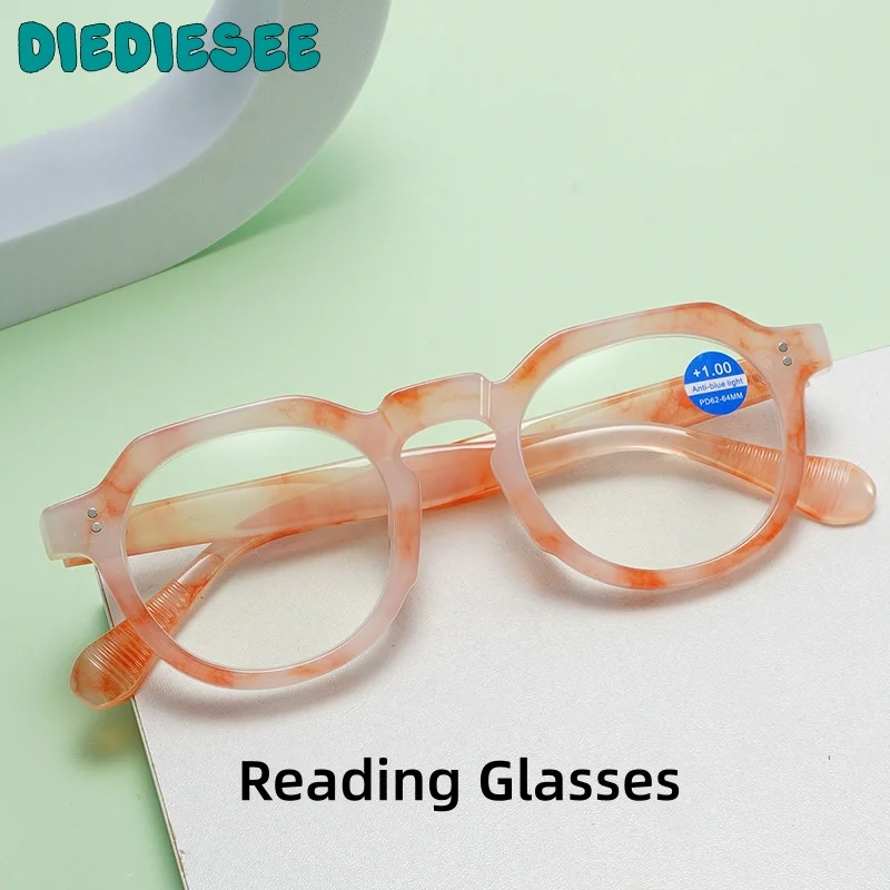 

DIEDIESEE New Women's Presbyopia Glasses Retro Large Round Frame Flat Light Glasses Anti Blue Light Men's Reading Glasses HB8297