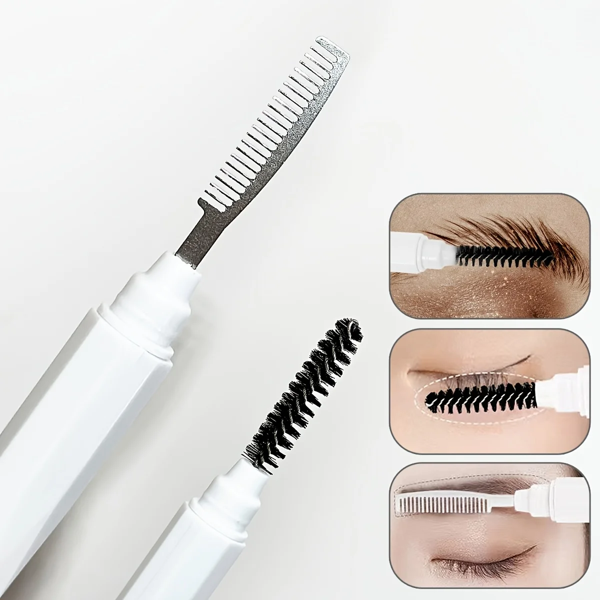 Professional Eye Beauty Makeup Tool, Double‑Headed Spiral Brush with Fine‑Tooth Steel Comb for Eyebrow and Eyelash Grooming