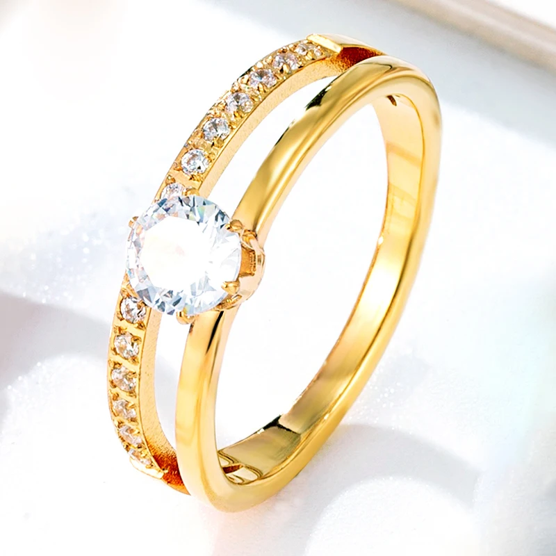 Klassisches Design, Doppelzinken-Set, Kristall- und Zirkon-Ring, Edelstahl, hochwertiger Schmuck, Hochzeitspaare, romantische Geschenke – Detail 6