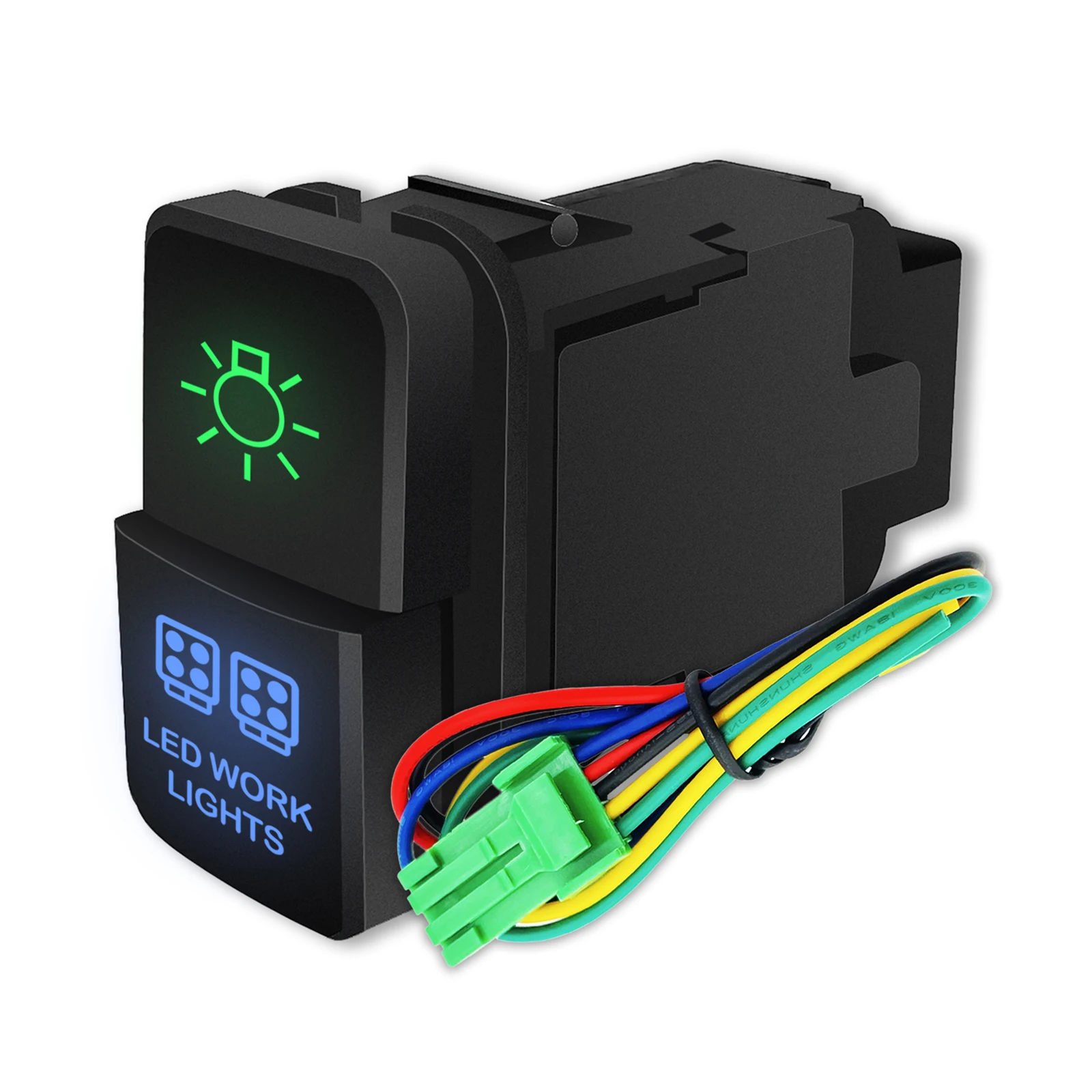

12V Car Dual Push Switch Light Led Work Light Green Blue Button for Toyota Prado 4Runner Landcruiser FJ Cruiser Tacoma Hilux