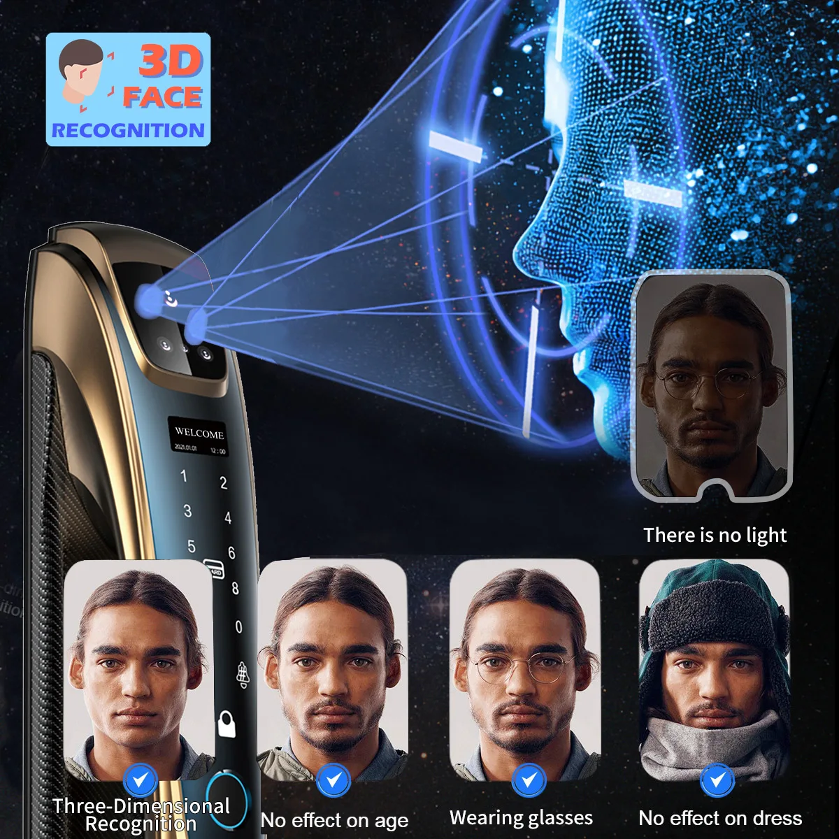 Tuya Smart Digital Fingerprint Lock Automatic Biometric Lock 3D Face Wifi App Combination Home Security Door Lock