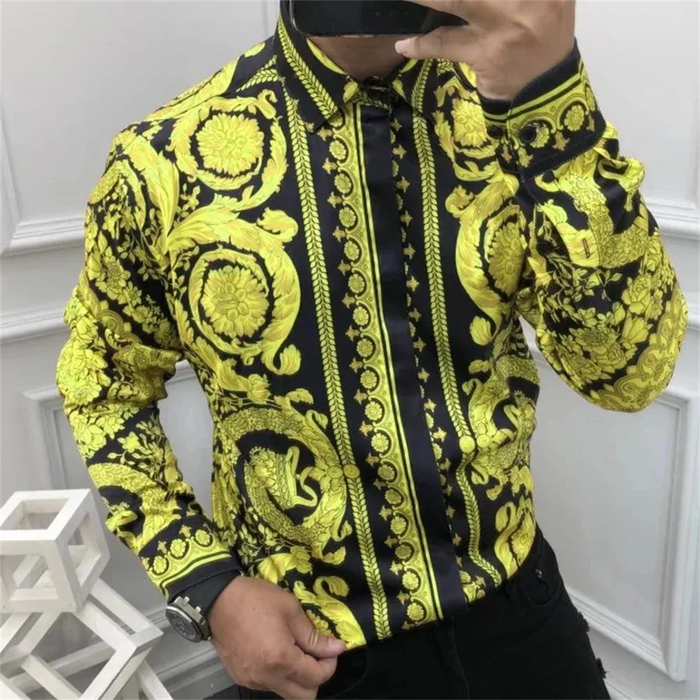 Camisa de manga comprida estilo personalizado masculina, camisa de peito único, moda casual diária, casa, retrô glamourosa, MB12