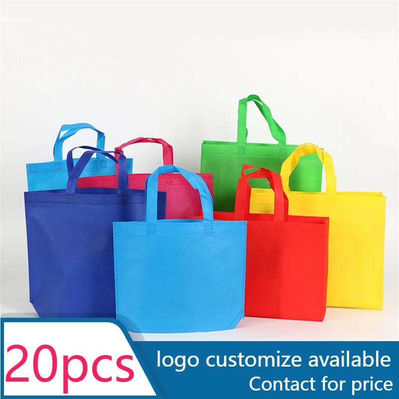 

20 pcs Foldable Shopping Bag Reusable Eco Large Unisex Fabric Non-Woven Shoulder Bags Tote Grocery Large Bags Pouch