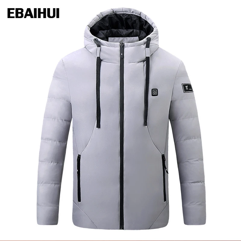 EBAIHUI Smart Heated Jackets Men Winter USB Charging Hooded Heat Cotton Coats Warm Thicken Jacket Outdoor Hiking Ski Clothing