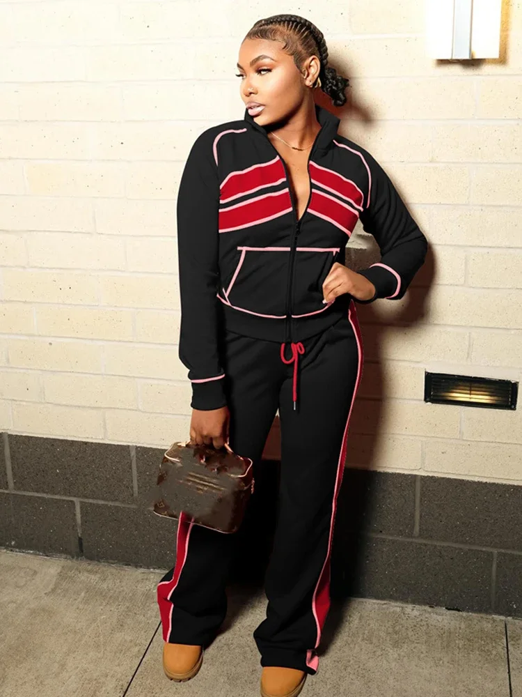 

Спортивный повседневный комплект из 2 предметов для женщин: куртка-кардиган на молнии с контрастными вставками и длинными рукавами + модные брюки на шнурке, спортивный костюм