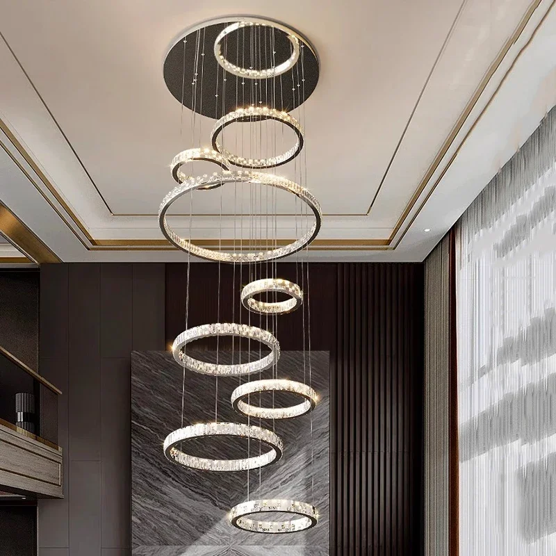 

Modern Luxury Home Decor Ring Crystal Chandelier Living Room Villa Hall Staircase Pendant Lamp Indoor Lighting Hanging Fixture