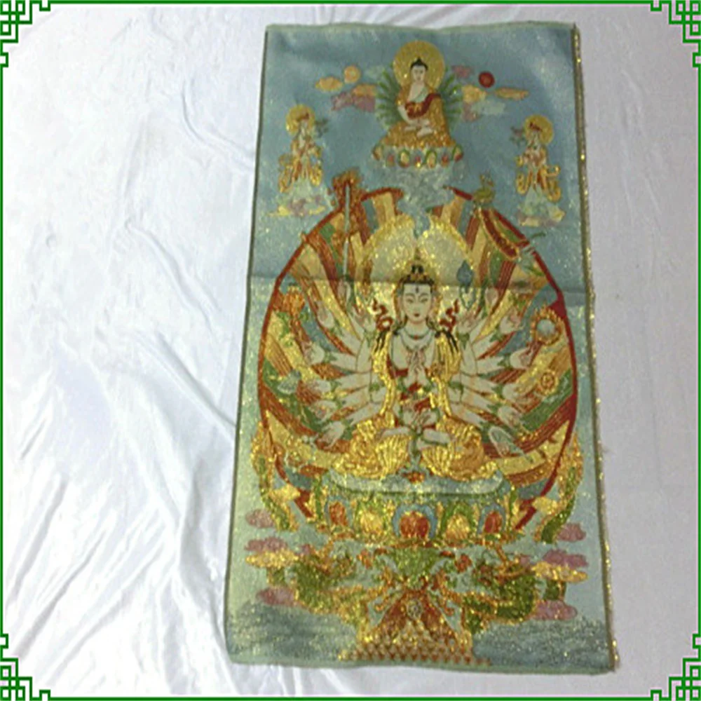 Tibetan Buddhist silk embroidery Thangka painting Qianshou Guanyin Bodhisattva zhunti mother statue