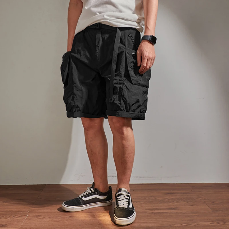 Summer loose-fitting cargo shorts men\'s fashion brand INS casual pants multi-pocket quick-dry outline outdoor pants