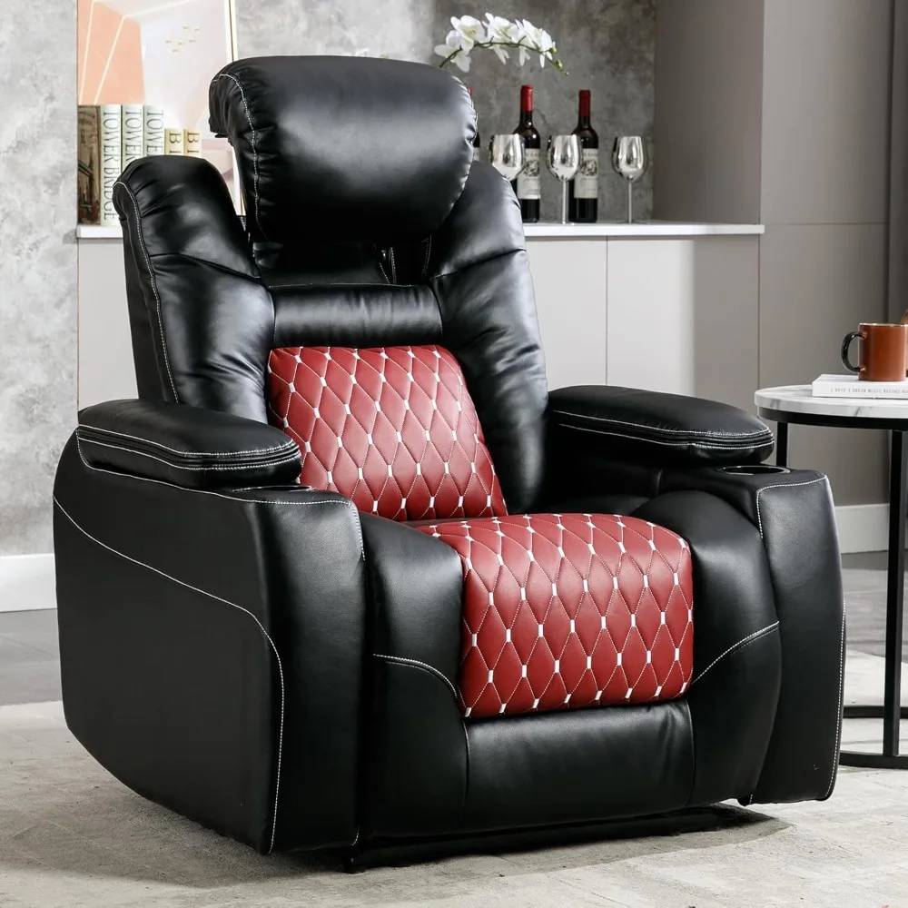 

Recliner Chair with Adjustable Powered Headrest, Faux Leather Home Theater Seating Overstuffed Reclining Furniture