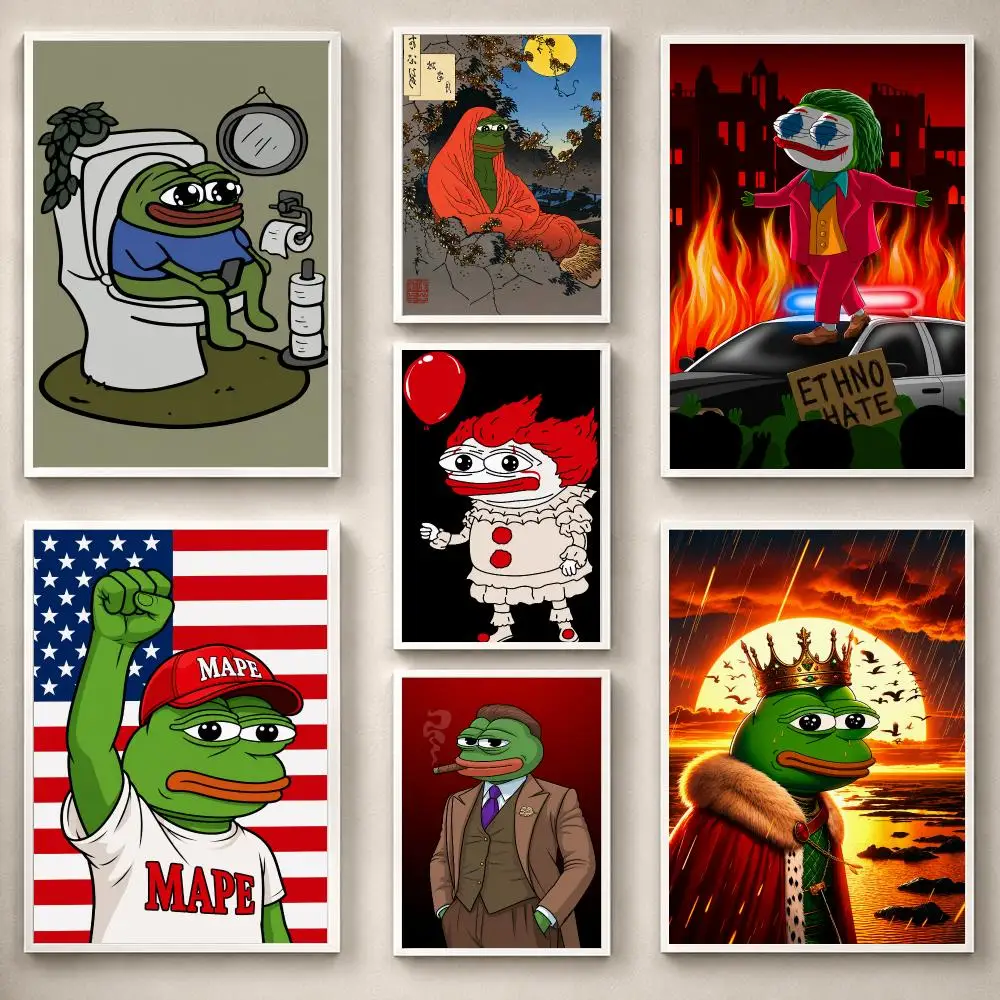 Meme P-Pepe the Frog Poster PP Self-Adhesive Removable HD Waterproof Wall art Suitable Bedrooms Living Rooms Gifts